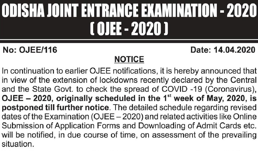 ଅନିର୍ଦ୍ଧିଷ୍ଠ ସମୟ ପାଇଁ ଘୁଞ୍ଚିଲା ଓଜେଇଇ 2020 ପରୀକ୍ଷା