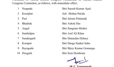 ୧୦ ଜିଲ୍ଲା ସଭାପତିଙ୍କୁ ନିଯୁକ୍ତି ଦେଲା ଏଆଇସିସି