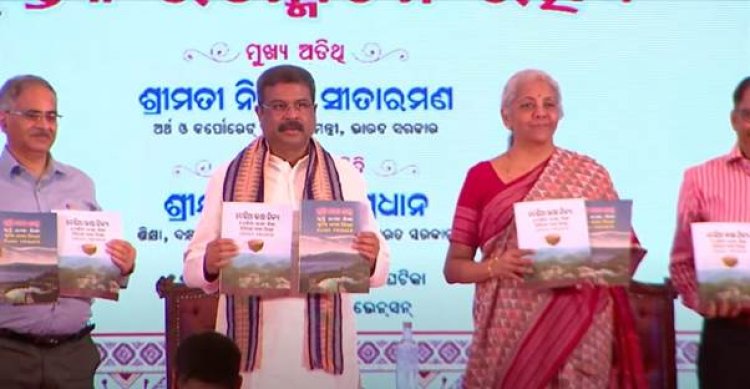 Dharmendra Pradhan and Nirmala Sitharaman launch Kuwi and Desia books at Bhubaneswar