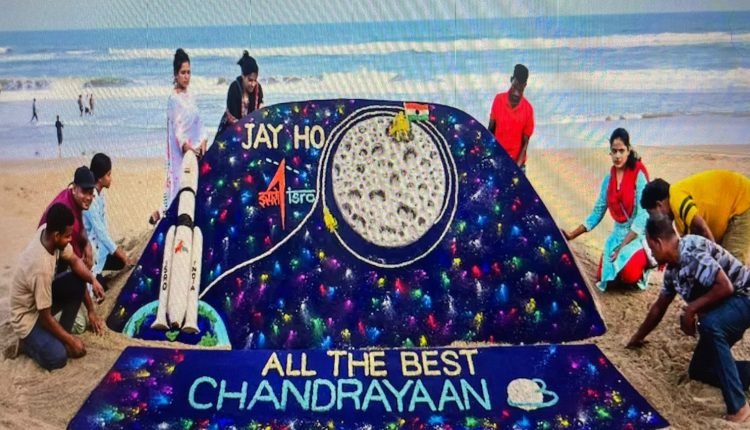 Sand artist Sudarsan Pattnaik creates sand sculpture of India's moon mission