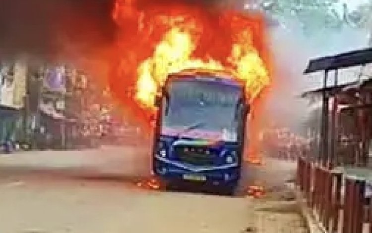 Close shave for passengers as private bus catches fire